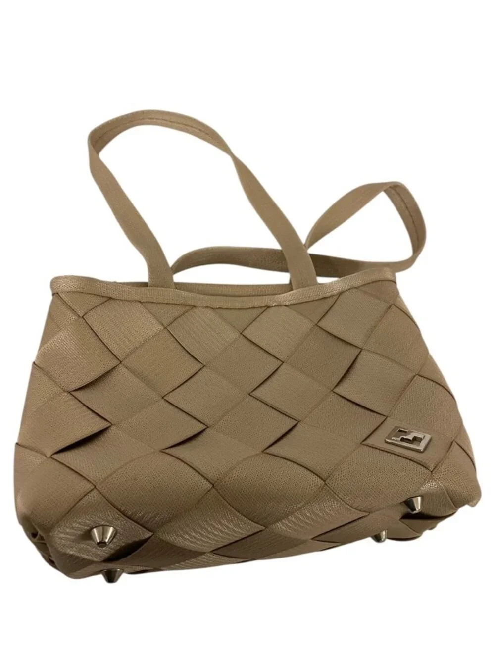 Maggie Bags Seatbelt Tote Bag Large Purse Tan Carry all Heavy Duty Footed NWOT